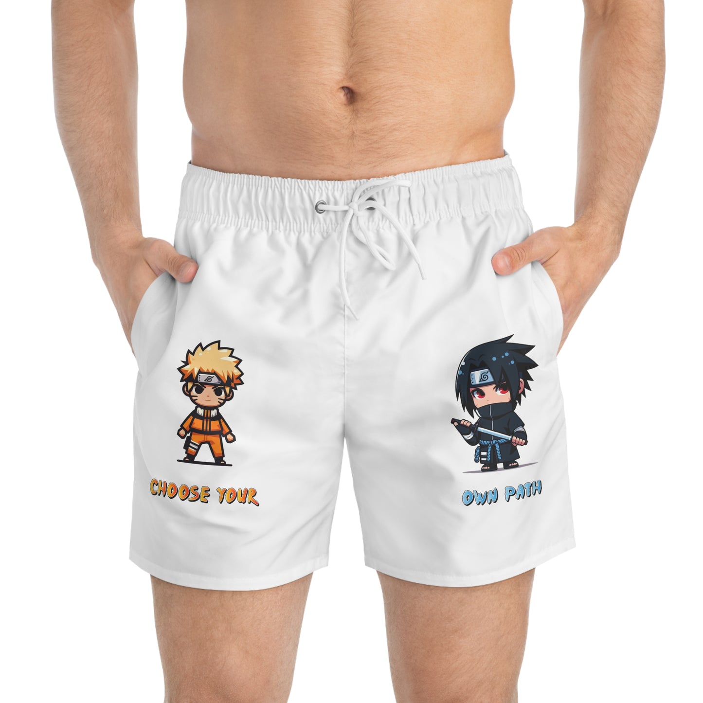 Anime Swim Trunks - Naruto and Sasuke Choose Your Own Path Design